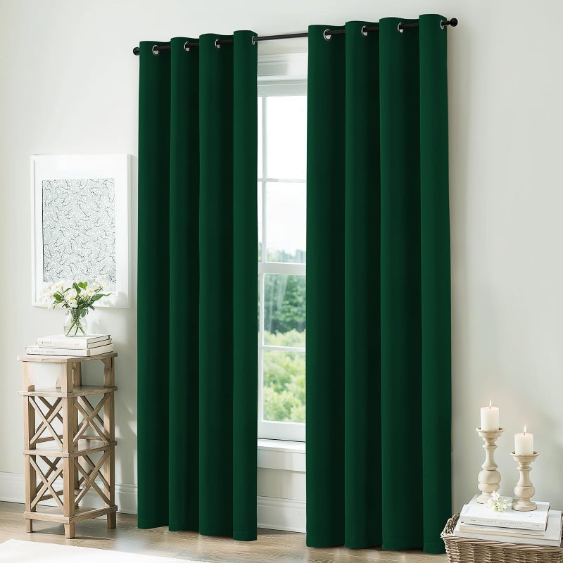 COSVIYA Dark Green 100% Blackout Curtains for Bedroom with White Back  2 Thick Layers Full Room Darkening Thermal Insulated Grommet Window Drapes  52x84 Inch  2 Panels - Image 5