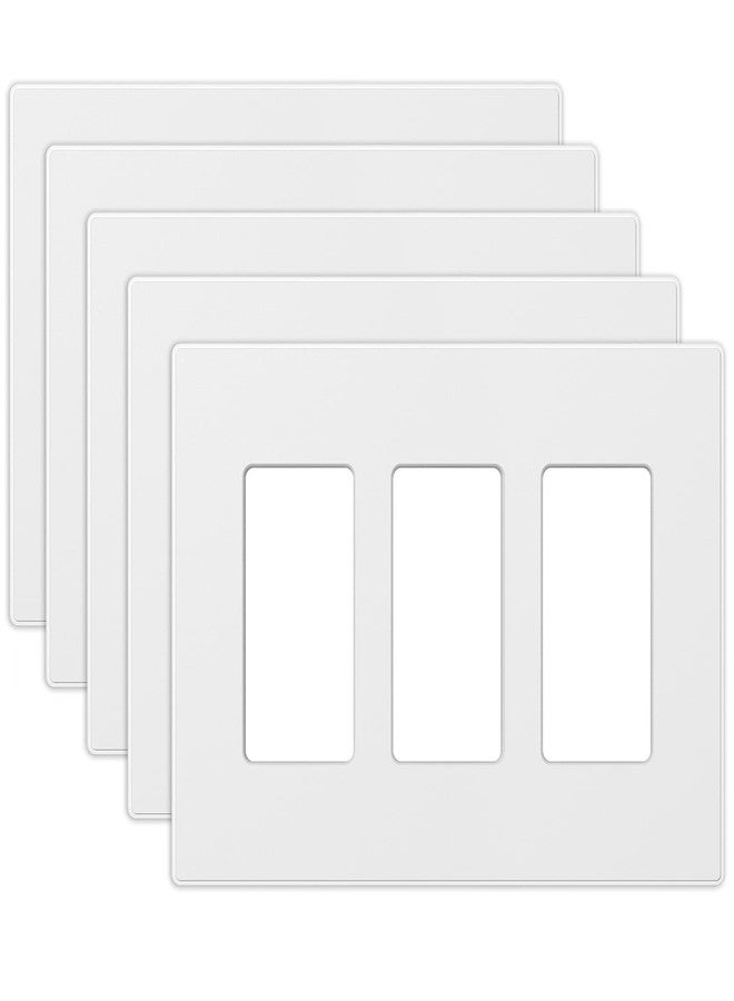 ELEGRP 3-Gang Screwless Decorative Wall Plates, Mid-Size Unbreakable Thermoplastic Faceplate Cover for Decorator Receptacle Outlet Switch, UL Listed (5 Pack, Matte White) - Image 1