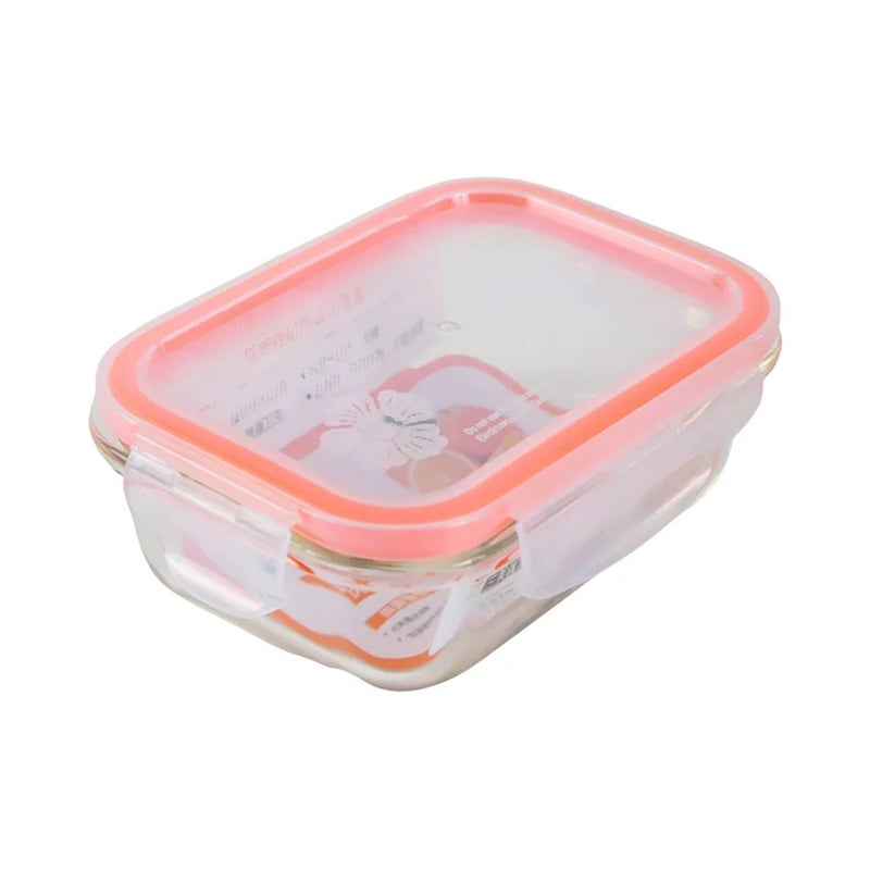 Small Rectangle Heat Resistant Glass Food Container With Leak Proof Lid- 370ml Orange