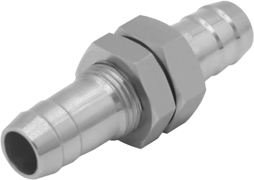 Fitvell Stainless Steel 5/16" Hose Barb Bulkhead Fitting Thru-Bulk Bulkhead Straight Hex Union with Flat Washers 2PCS - Image 2