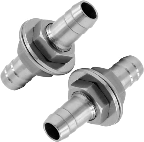 Fitvell Stainless Steel 5/16" Hose Barb Bulkhead Fitting Thru-Bulk Bulkhead Straight Hex Union with Flat Washers 2PCS - Image 1