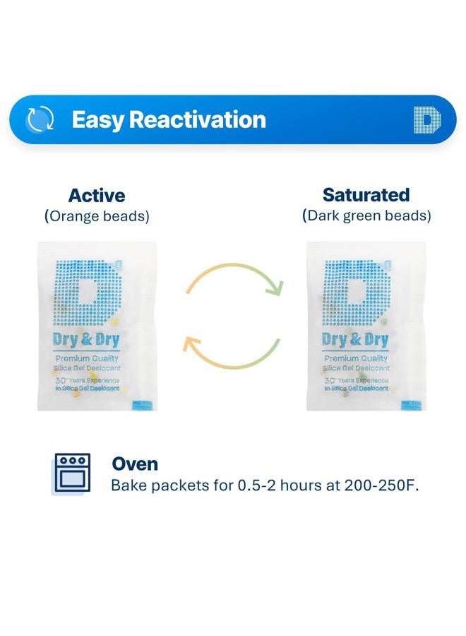 Dry & Dry 5g [35 Packs] Orange Indication (Orange to Dark Green) Premium Pure Silica Gel Dehumidifier Desiccant - Food Safe Rechargeable (FDA Compliant) Silica Packets - Image 4