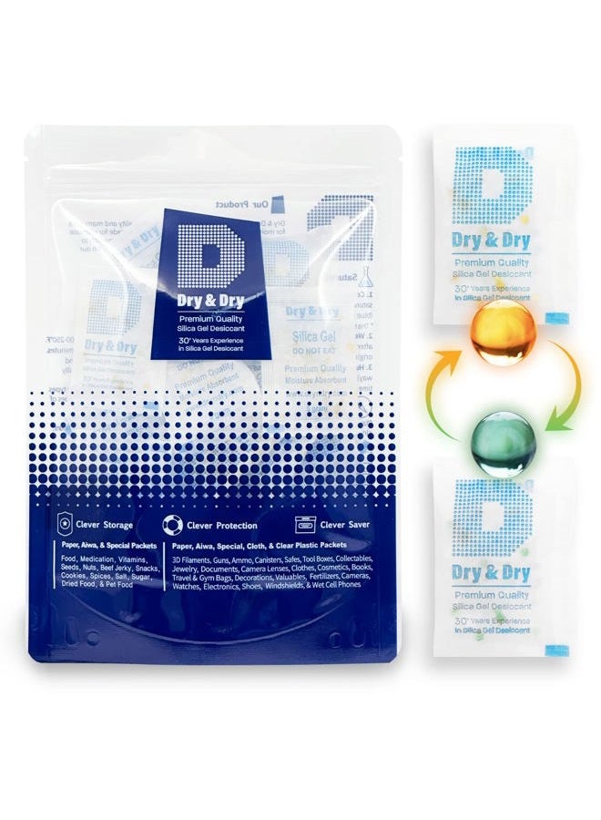 Dry & Dry 5g [35 Packs] Orange Indication (Orange to Dark Green) Premium Pure Silica Gel Dehumidifier Desiccant - Food Safe Rechargeable (FDA Compliant) Silica Packets - Image 1