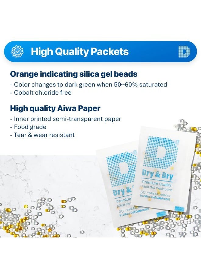 Dry & Dry 5g [35 Packs] Orange Indication (Orange to Dark Green) Premium Pure Silica Gel Dehumidifier Desiccant - Food Safe Rechargeable (FDA Compliant) Silica Packets - Image 2
