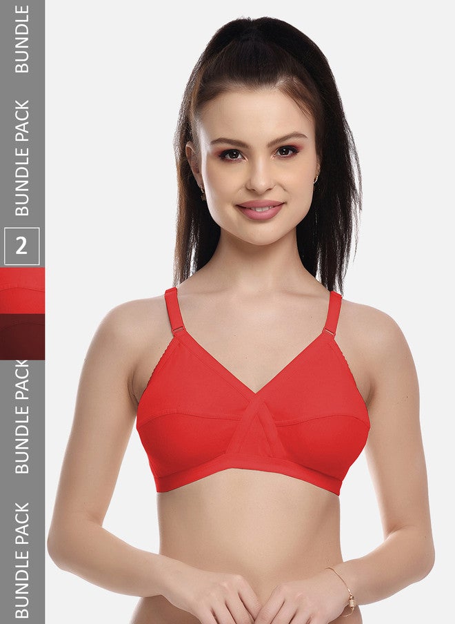 FIMS Red & Maroon Pack of 2 Cotton Blend Non-Padded Bra - Image 1