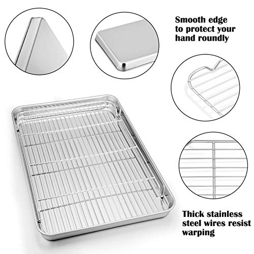 P&P CHEF 19.6 Inch Baking Sheet Pan with Rack Set, Stainless Steel Cookie Sheet Pan Tray with Cooling Rack for Oven Use, Cooking Roasting, Non Toxic & Dishwasher Safe, Heavy Duty - Image 2
