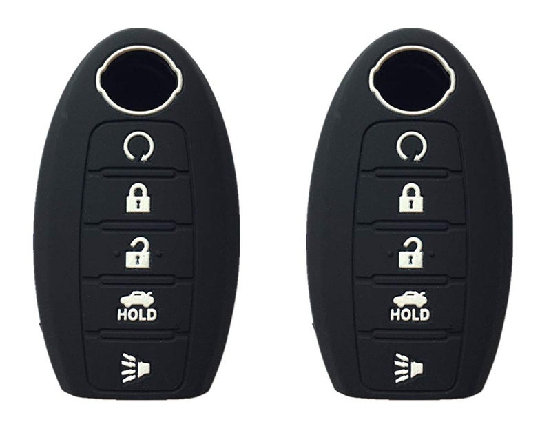 KAWIHEN 2pcs Silicone Smart Remote Key Fob Cover Compatible with for Nissan 5 Button(Black) - Image 1
