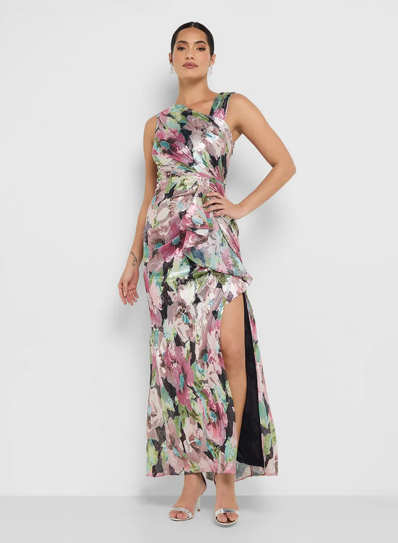 Adrianna Papell Asymmetric Metallic Gown