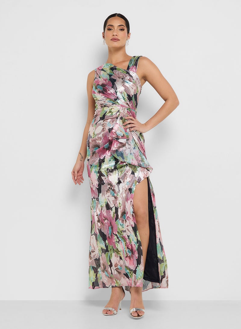 Adrianna Papell Asymmetric Metallic Gown - Image 4