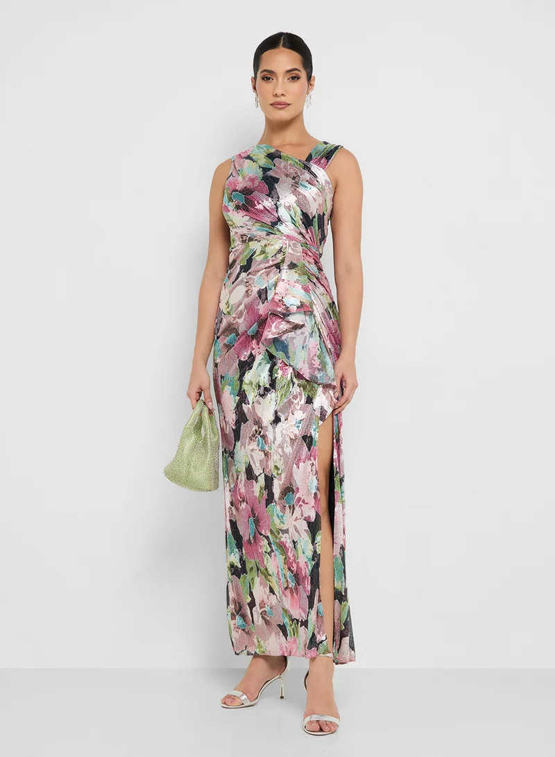 Adrianna Papell Asymmetric Metallic Gown