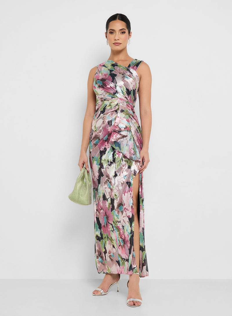 Adrianna Papell Asymmetric Metallic Gown - Image 1