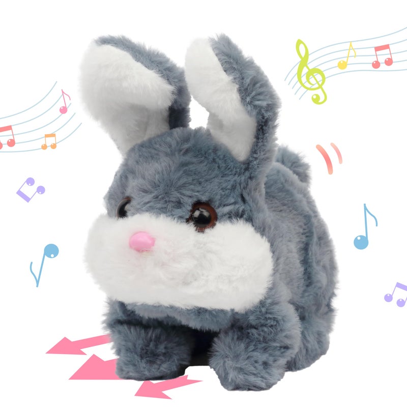 Hopearl Hopping Chubby Rabbit Interactive Electronic Pet Plush Bunny Toy with Sounds and Movements Animated Walking Wiggle Ears Twitch Nose Gift for Toddlers Birthday Gray 7 - Image 3