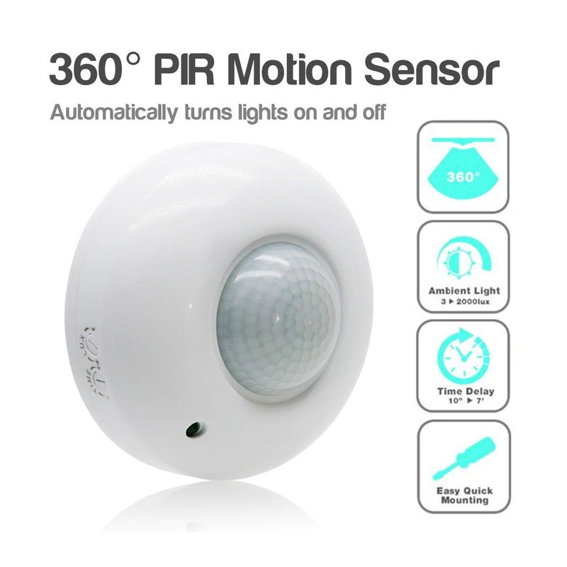 Sensky حساس حركة سقف بزاوية 360 درجة من سينسكي، 110-240 فولت، مفتاح حساس حركة PIR، مفتاح ضوء حساس للحركة عالي الحساسية، يتطلب حيادي (أقصى مسافة كشف: 6 م) - Image 2