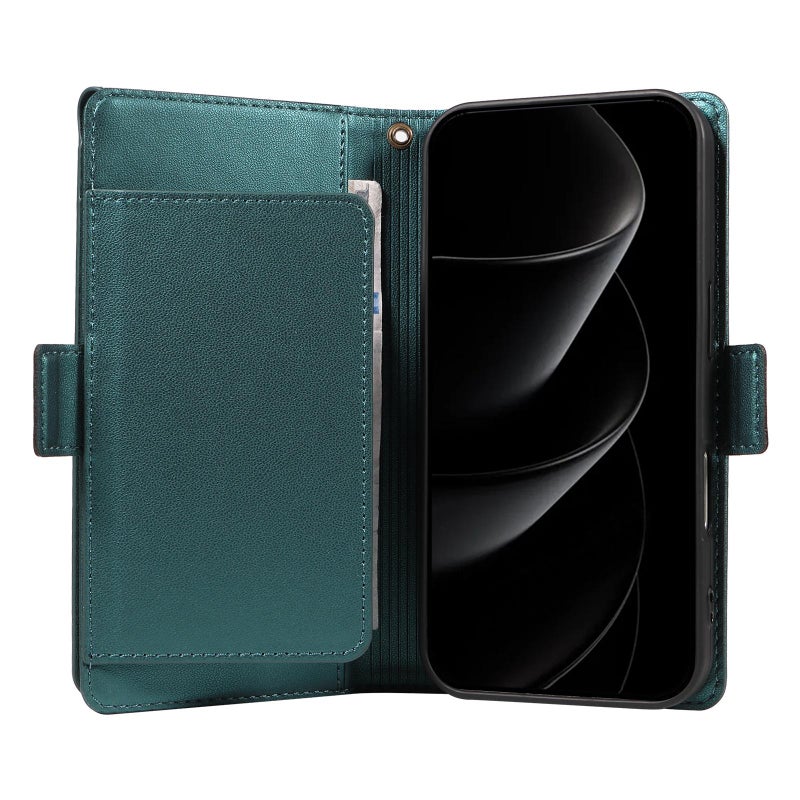 erorex For iPhone 17 Pro Max Multi Card Wallet Leather Phone Case with Strap(Green) - Image 5