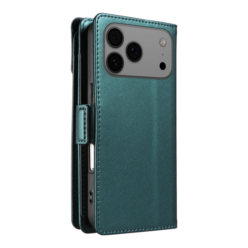 erorex For iPhone 17 Pro Max Multi Card Wallet Leather Phone Case with Strap(Green) - Image 3