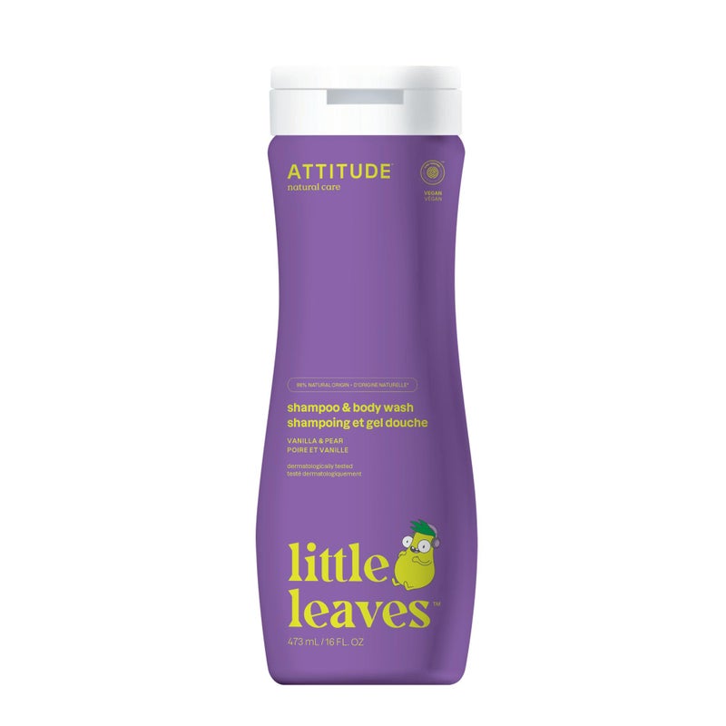 ATTITUDE Shampoo and Body Wash for Kids EWG Verified Hair and Body Cleanser Dermatologically Tested Soap Plant and Mineral Based Bath Products Vegan Vanilla  Pear 16 Fl Oz