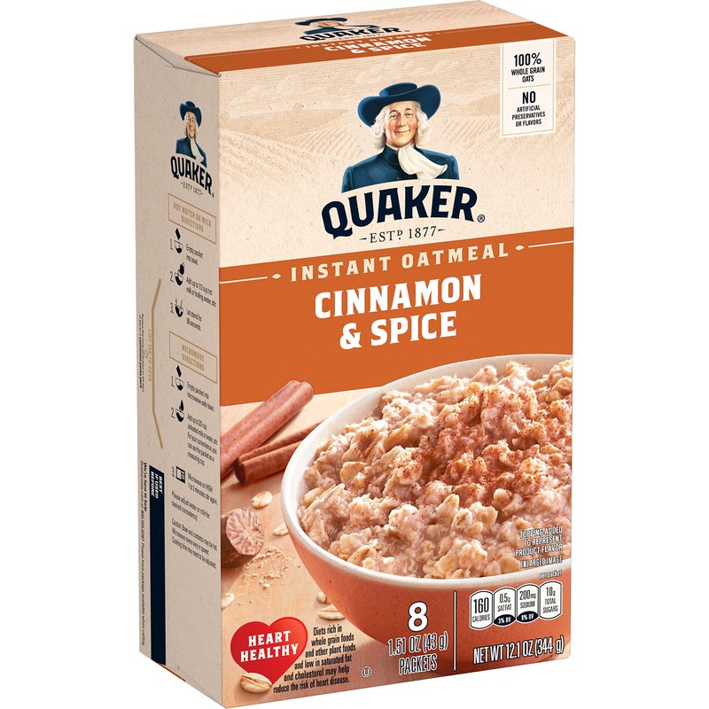Quaker Instant Oatmeal, Cinnamon & Spice, 1.51oz Packets (8 Pack) - Image 1