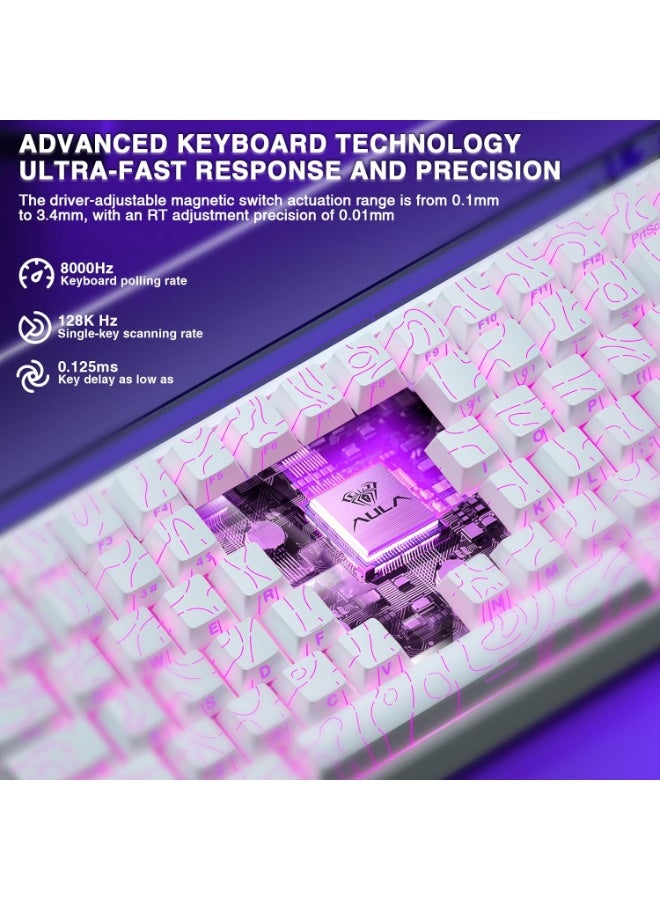 AULA Aula Hero 84 HE - 75% Mechanical Gaming Keyboard, Hall Effect Magnetic Switches Keyboard, 8000Hz Polling Rate, RGB Neon Light Box, Hot-Swappable Side-Printed PBT Keycaps, Gamer Keyboards for PC/Mac (White-Black Emperor Axis)  - Image 4