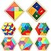 Jerify 8 Pack Wooden Tangrams Puzzles Wooden Hexagon Puzzles Blocks Geometric Tangram Jigsaw for Adults 3D Logic Intelligence IQ Game Gift - Image 2
