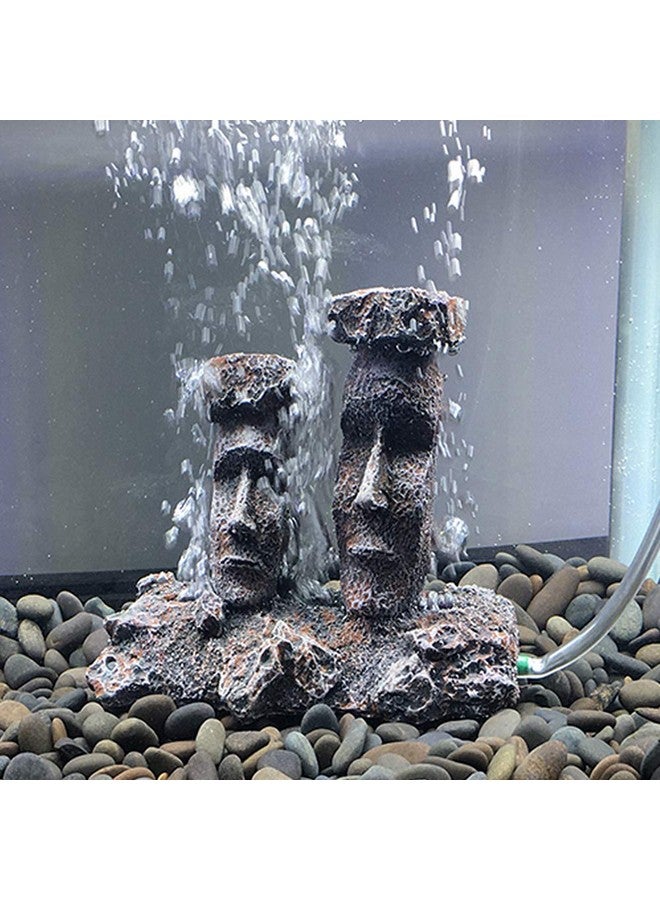 Smoothedo-Pets Aquarium Bubbler Decorations Fish Tank Decorations Aquarium Air Stone Decor Easter Island Moai Statues (Grey-Moai-Air-Stone) - Image 1