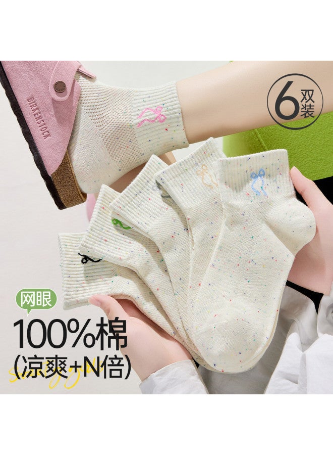 Fenton 6-pack Cute Anti-odor Low-cut Socks Mesh Breathable Summer Thin White Socks For Women - Image 3