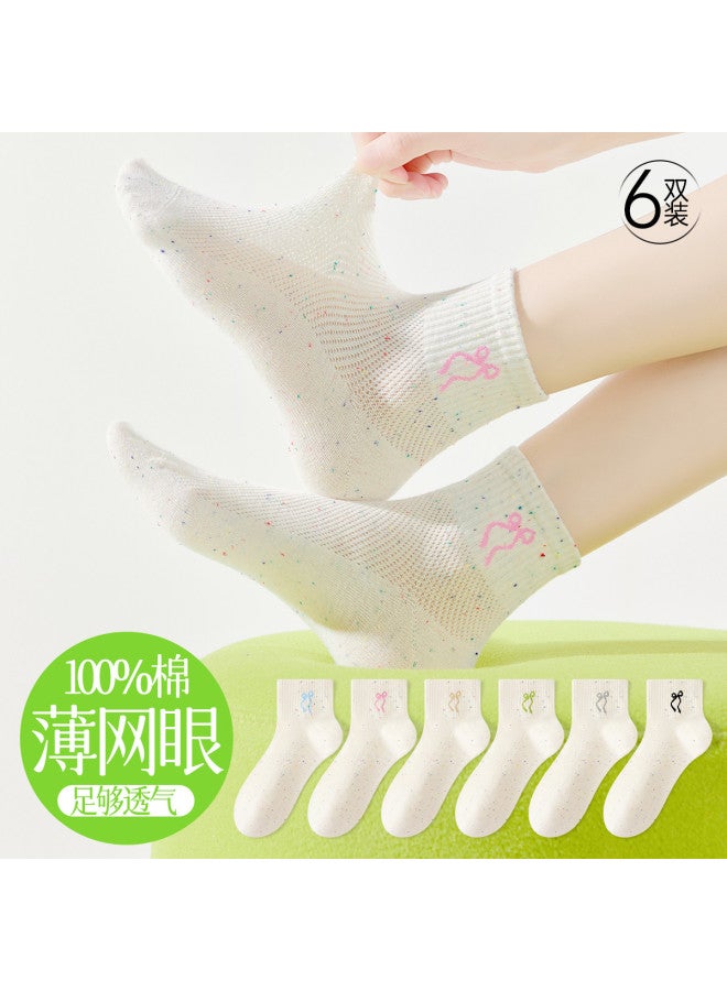 Fenton 6-pack Cute Anti-odor Low-cut Socks Mesh Breathable Summer Thin White Socks For Women - Image 4