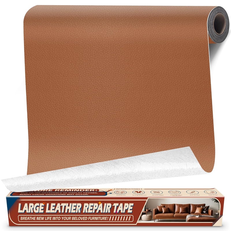 Cahomo Leather Repair Tape Patch, 17" x 79" Self Adhesive Leather Patches for Furniture,Vinyl Repair Kit for Car Seat, Couch, Chairs, Boat Seat, Sofa Light Brown - Image 1