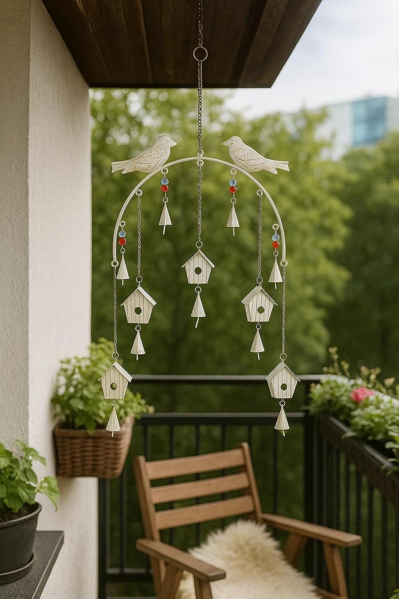 DULI Metal Windchime Wall Hanging, Feng Shui, Wall Art, Wall Decor, PositiveVibes, Rustic Wall Hangings, Wall Art, Diwali Decor, Home Decor, Positive Vibes (MetalBirdhouse-Rustic_White) - Image 2