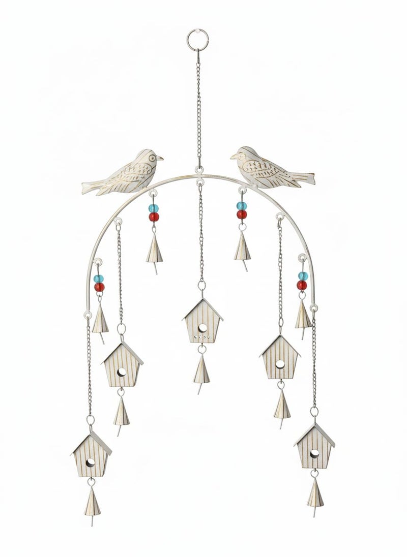 DULI Metal Windchime Wall Hanging, Feng Shui, Wall Art, Wall Decor, PositiveVibes, Rustic Wall Hangings, Wall Art, Diwali Decor, Home Decor, Positive Vibes (MetalBirdhouse-Rustic_White) - Image 1