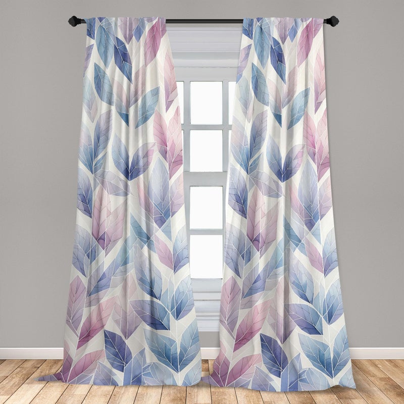 Ambesonne Leafy Art Window Curtains  Futuristic Fractal Look Leaves with Geometric Details Dreamy Tones  Lightweight Decor 2-Panel Set with Rod Pocket  Pair of - 28"" x 95""  Lilac Lavender Blue Ivory - Image 3