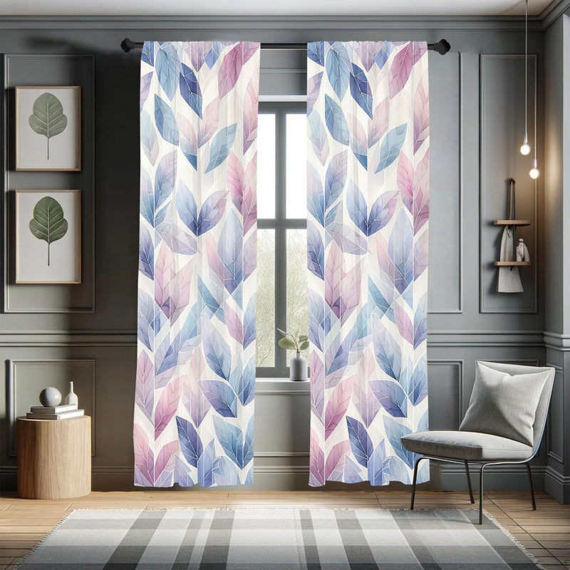 Ambesonne Leafy Art Window Curtains  Futuristic Fractal Look Leaves with Geometric Details Dreamy Tones  Lightweight Decor 2-Panel Set with Rod Pocket  Pair of - 28"" x 95""  Lilac Lavender Blue Ivory - Image 1