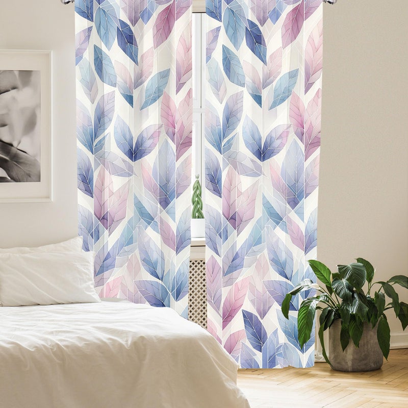 Ambesonne Leafy Art Window Curtains  Futuristic Fractal Look Leaves with Geometric Details Dreamy Tones  Lightweight Decor 2-Panel Set with Rod Pocket  Pair of - 28"" x 95""  Lilac Lavender Blue Ivory - Image 4