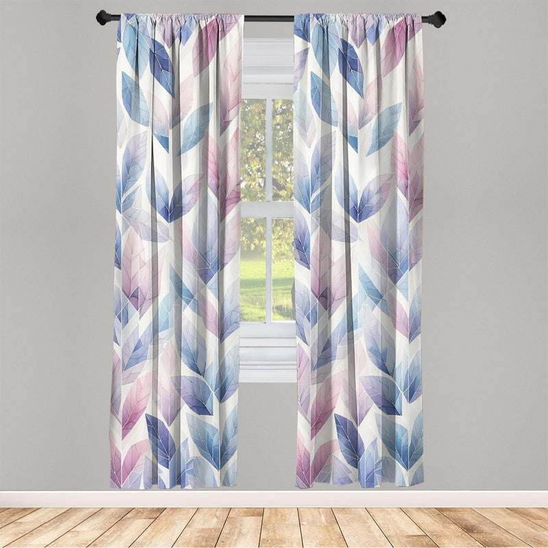 Ambesonne Leafy Art Window Curtains  Futuristic Fractal Look Leaves with Geometric Details Dreamy Tones  Lightweight Decor 2-Panel Set with Rod Pocket  Pair of - 28"" x 95""  Lilac Lavender Blue Ivory - Image 2