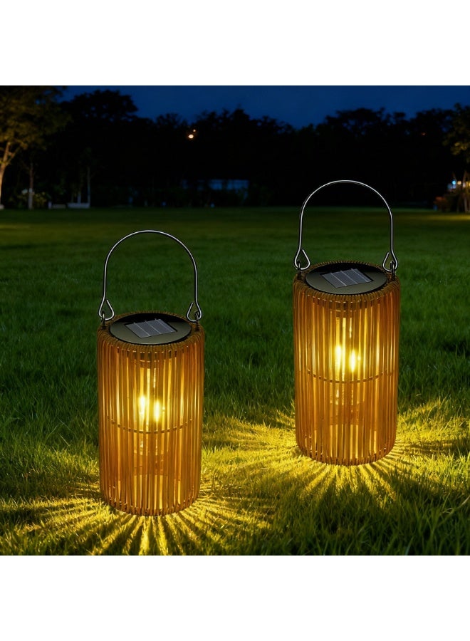 Zarmanuae Solar Lanterns, Rattan Waterproof Solar Lights for Outside Hanging Solar Lights Outdoor Solar Lamp Lights Decoration for Garden Yard Patio Porch Trees Lawn Pathway, 2 Pack - Image 1