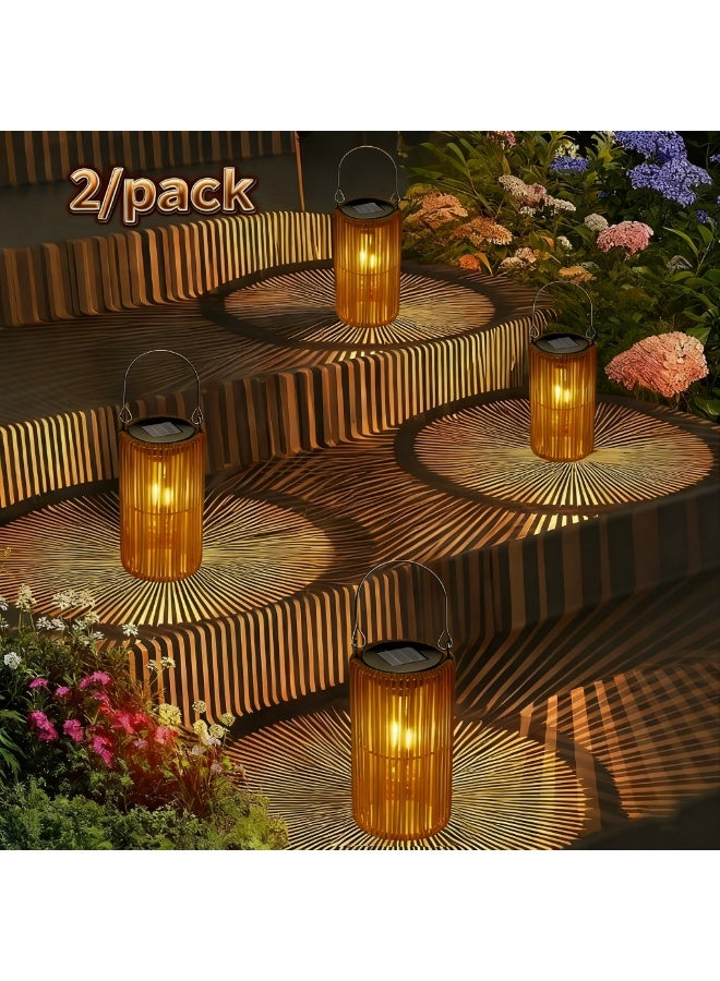 Zarmanuae Solar Lanterns, Rattan Waterproof Solar Lights for Outside Hanging Solar Lights Outdoor Solar Lamp Lights Decoration for Garden Yard Patio Porch Trees Lawn Pathway, 2 Pack - Image 3