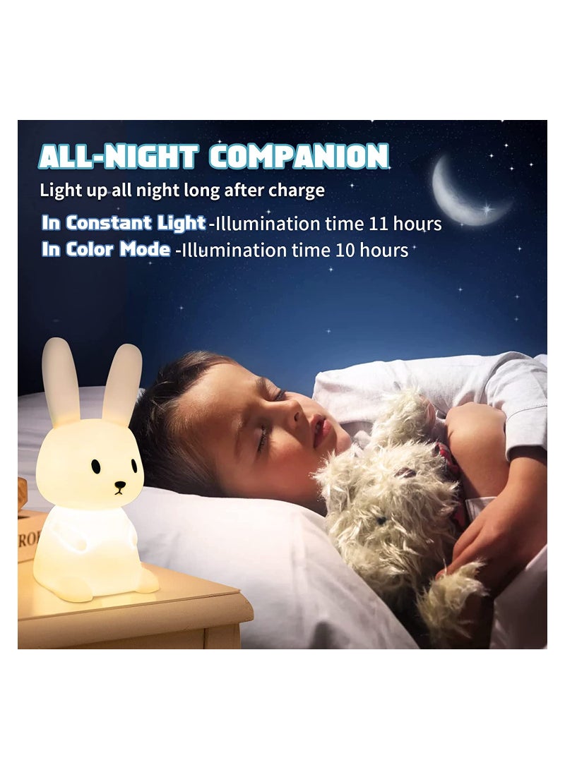 SYOSI Night Light for Kids, Cute Bunny Night Light Gifts for Kids Room Nursery Baby Bedroom Toddler Teen Girls Kawaii Room Decor, Rechargeable Silicone Bunny Cute Lamp with 3 Hours Time & 7 Colors - Image 4