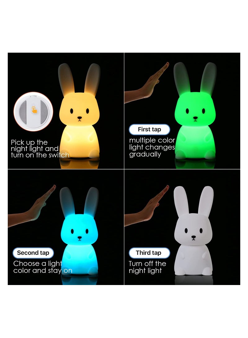 SYOSI Night Light for Kids, Cute Bunny Night Light Gifts for Kids Room Nursery Baby Bedroom Toddler Teen Girls Kawaii Room Decor, Rechargeable Silicone Bunny Cute Lamp with 3 Hours Time & 7 Colors - Image 3