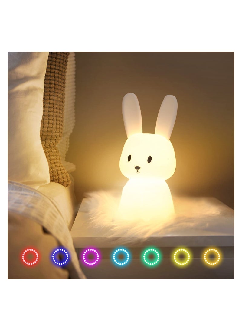 SYOSI Night Light for Kids, Cute Bunny Night Light Gifts for Kids Room Nursery Baby Bedroom Toddler Teen Girls Kawaii Room Decor, Rechargeable Silicone Bunny Cute Lamp with 3 Hours Time & 7 Colors - Image 1