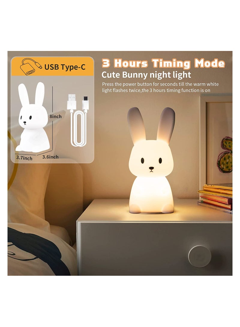 SYOSI Night Light for Kids, Cute Bunny Night Light Gifts for Kids Room Nursery Baby Bedroom Toddler Teen Girls Kawaii Room Decor, Rechargeable Silicone Bunny Cute Lamp with 3 Hours Time & 7 Colors - Image 5