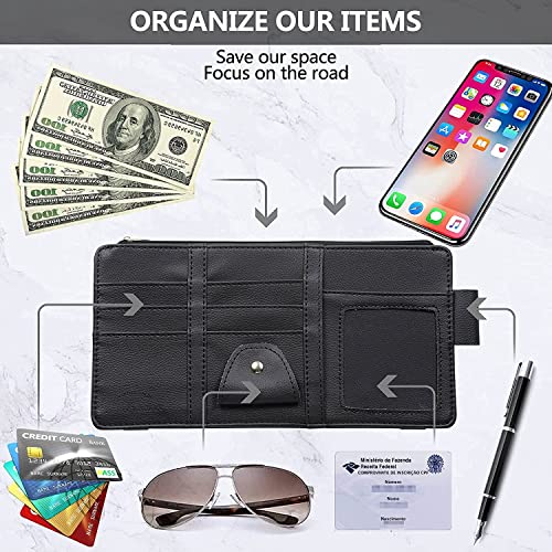 BAGILO Car Accessories Car Sun Visor Organizer, Sunglass Pen Card Small Document Storage Pouch Holder, PU Leather, Multi-Pocket with Zipper Net, Automobiles, Black - Image 5