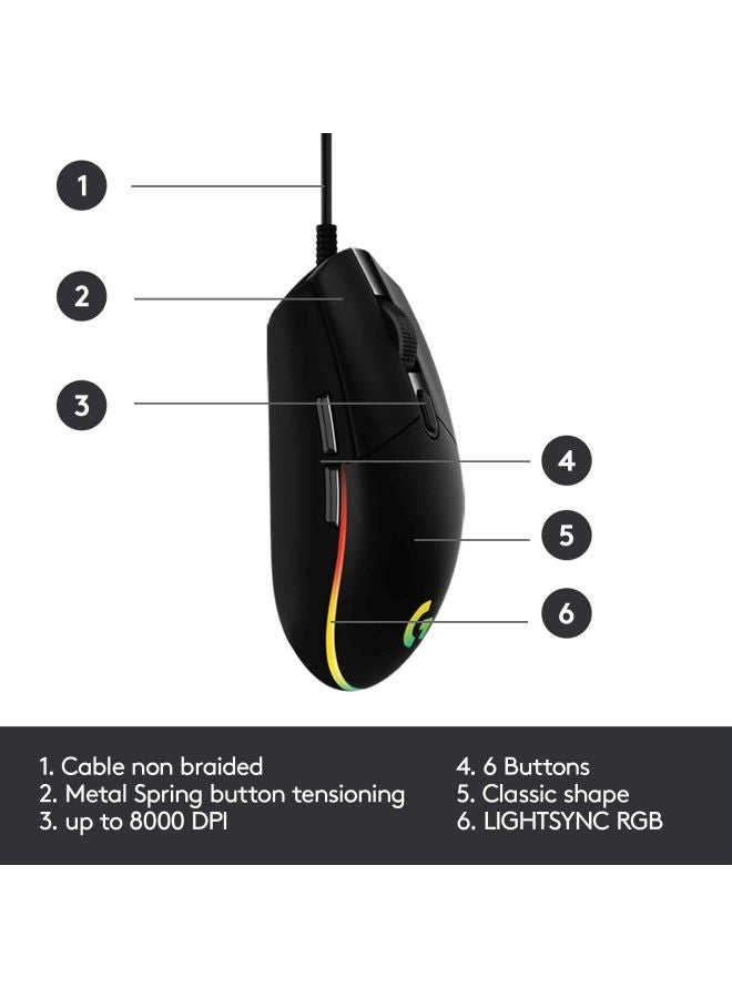 Logitech G102 Light Sync Gaming Mouse with Customizable RGB Lighting, 6 Programmable Buttons Light Weight Black - Image 5