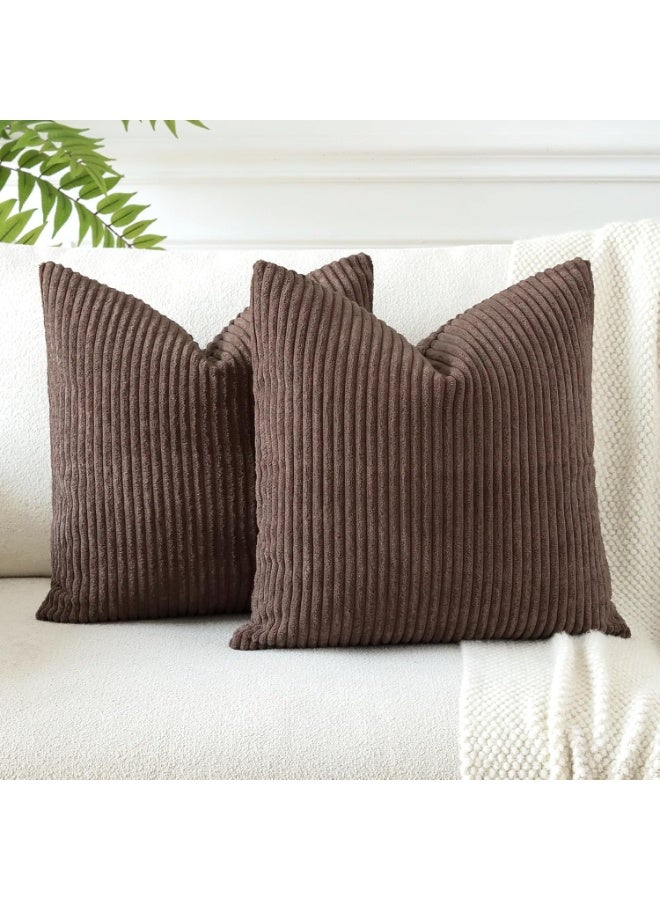 Beauenty Cushion Covers, Corduroy, Decorative, for Sofa/Couch/Living Room, 40 x 40 cm, Brown, Set of 2 - Image 1