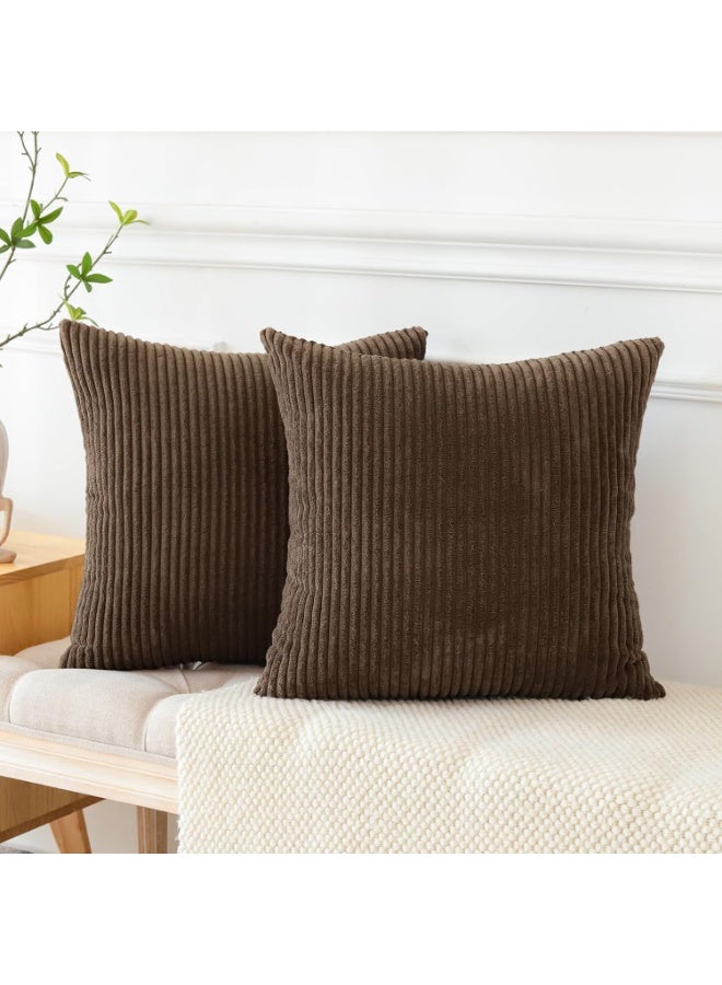 Beauenty Cushion Covers, Corduroy, Decorative, for Sofa/Couch/Living Room, 40 x 40 cm, Brown, Set of 2 - Image 4