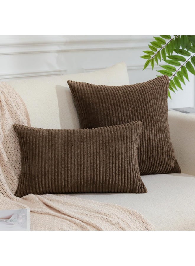 Beauenty Cushion Covers, Corduroy, Decorative, for Sofa/Couch/Living Room, 40 x 40 cm, Brown, Set of 2 - Image 3
