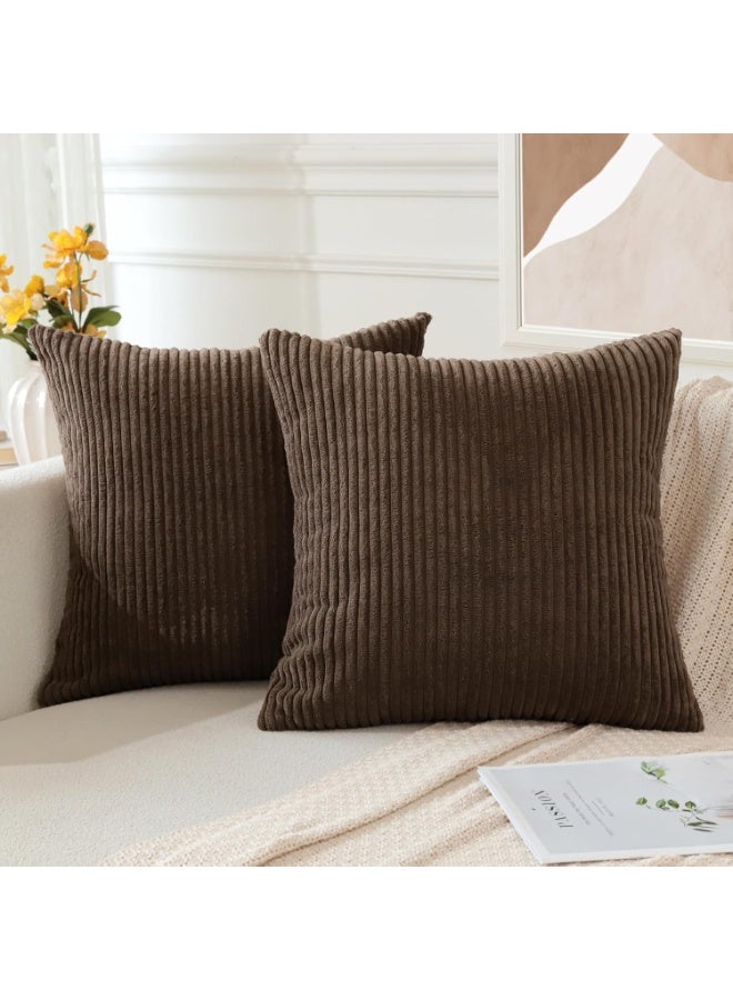Beauenty Cushion Covers, Corduroy, Decorative, for Sofa/Couch/Living Room, 40 x 40 cm, Brown, Set of 2 - Image 2
