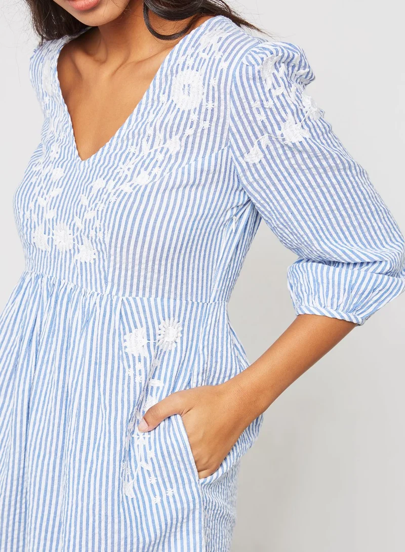 FOREVER 21 Striped Embroidered Mini Dress