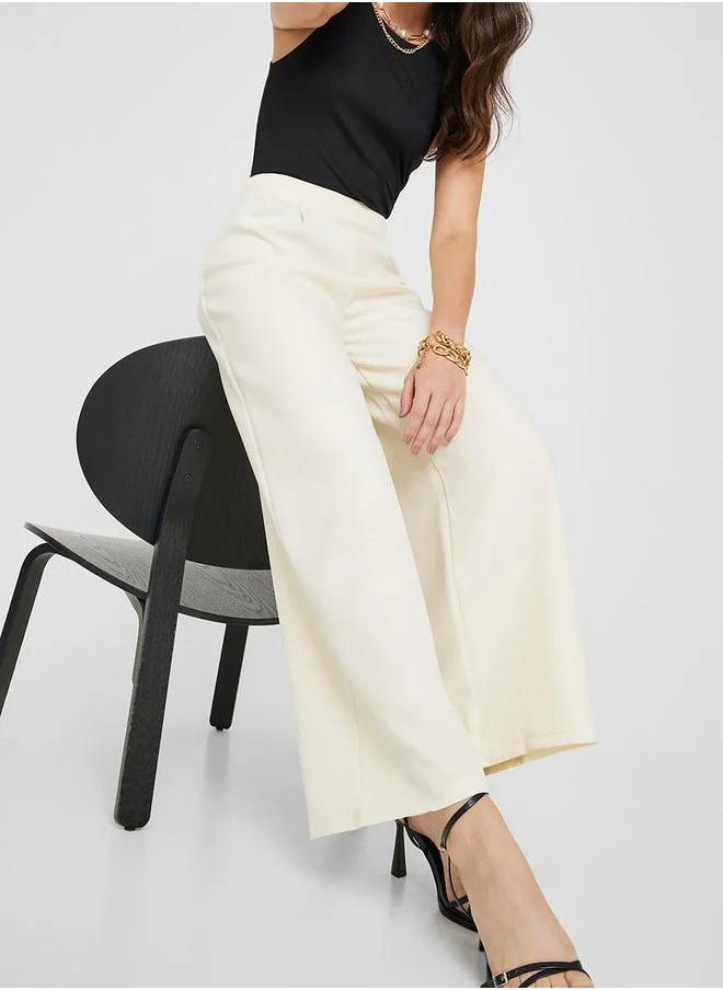 ستايلي High Rise Wide Leg Pants With Folded Pleats