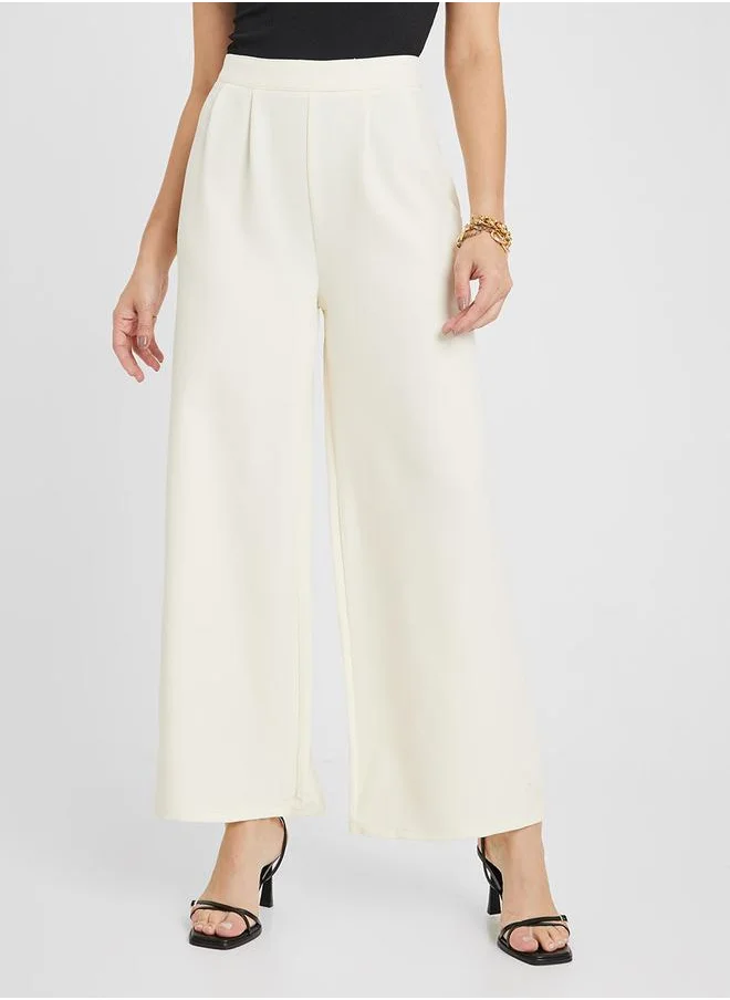 ستايلي High Rise Wide Leg Pants With Folded Pleats