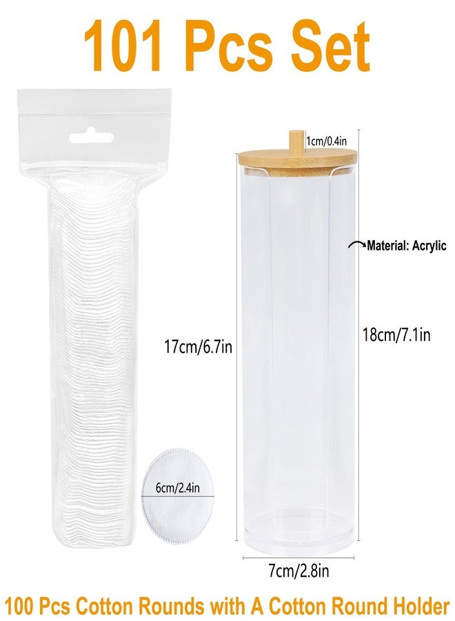 eyxformula Dustproof Cotton Round Holder Dispenser Set - Clear Acrylic Makeup Pad Organizer with Bamboo Lid + 100 Soft Cotton Rounds - Bathroom Vanity Storage Container for Cotton Pads by eyxformula - Image 2