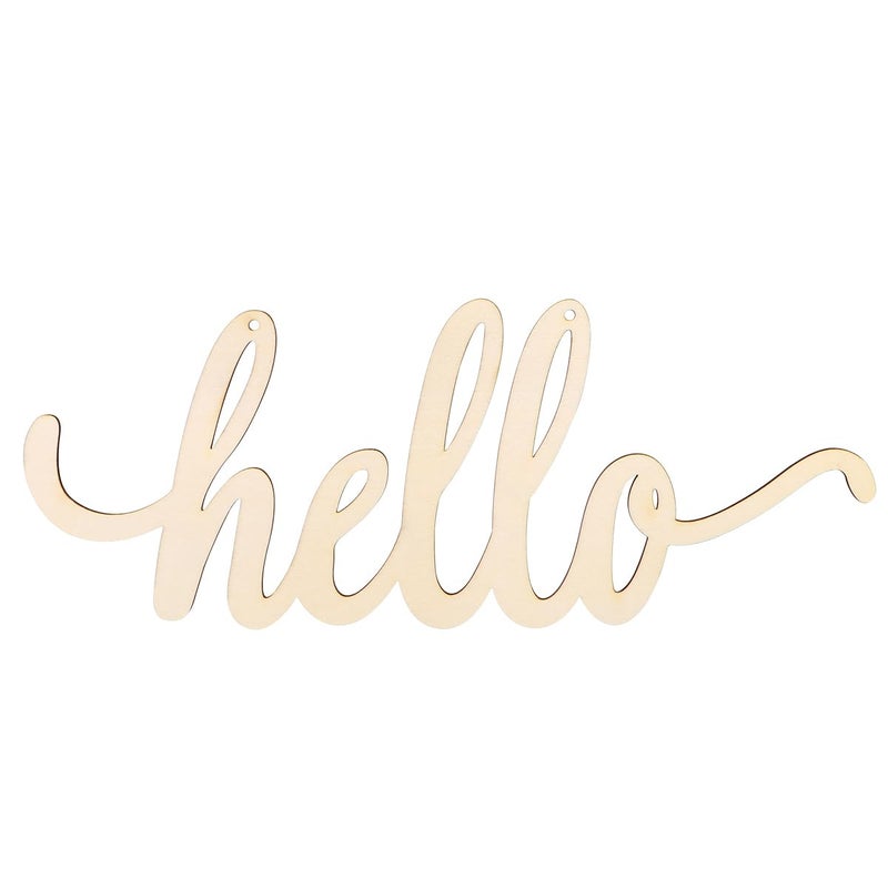 Vosarea Hello Wooden Letter,Hello Wood Hanging Sign,DIY Block Word Sign Wall Christmas Wreath Decor Wooden Door Art (13.7x5.3in) - Image 1